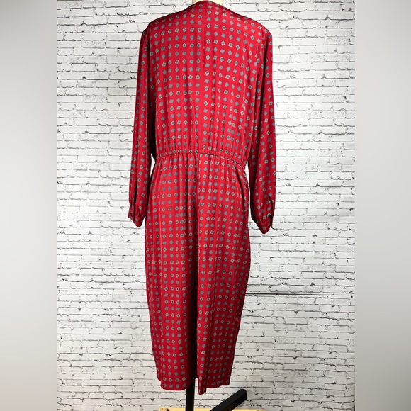Talbots | Vintage petite red print design long sleeve dress size 12P - Picture 3 of 13